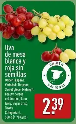 ALDI Origen - uva de mesa blanca y roja sin semillas oferta
