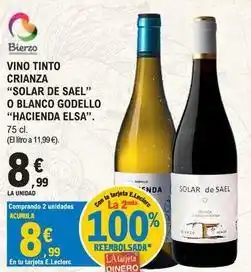 E.Leclerc Solar de sael/ hacienda elsa - vino tinto crianza/o blanco godello oferta