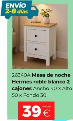 Ahorro Total Hermes mesa de noche roble blanco 2 cajones oferta