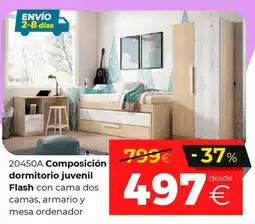 Ahorro Total Flash composición dormitorio juvenil con cama dos camas, armario y mesa ordenador oferta