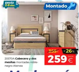 Ahorro Total Atenea cabecero y dos mesitas montadas roble-negro oferta