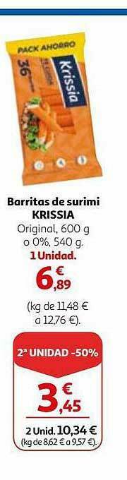 Alcampo 2a Unidad -50% Barritas De Surimi Krissia oferta
