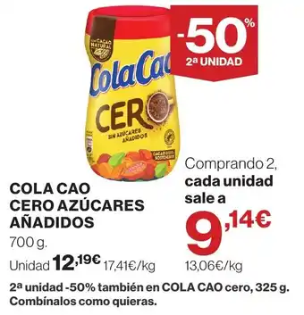 Cola Cao cero azúcares añadidos