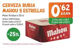 AhorraMas Mahou cerveza rubia 5 estrellas oferta