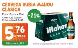 AhorraMas Mahou cerveza rubia clásica oferta