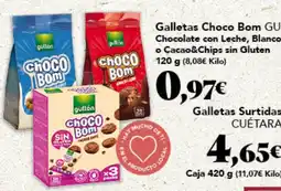 Gadis gullón galletas choco bom chocolate con leche, blanco o cacao&chips sin gluten oferta