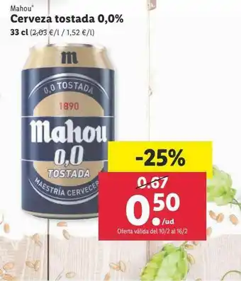 Lidl Mahou Cerveza Tostada 0.0% oferta