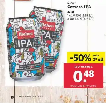 Lidl -50% En La 2a Ud Mahou Cerveza Ipa oferta