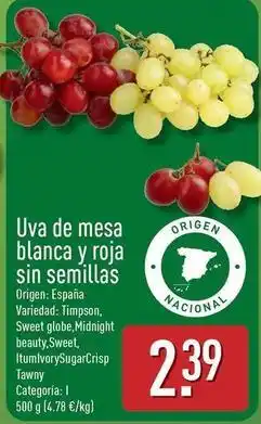 ALDI Uva de mesa blanca y roja sin semillas oferta