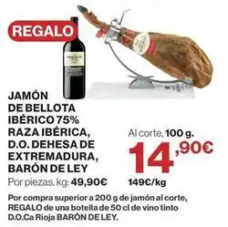 El Corte Inglés Barón de ley - jamón de bellota ibérico 75% raza ibérica, d.o. dehesa de extremadura oferta