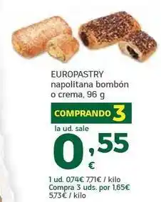 HiperDino Europastry - napolitana bombon o crema oferta