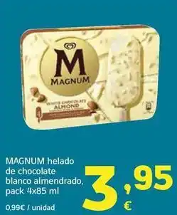 HiperDino Magnum - helado de chocolate blanco almendrado oferta