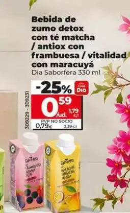 Dia Dia saborfera - bebida de zumo detox con te matcha/ antiox con frambuesa / vitalidad con maracuya oferta
