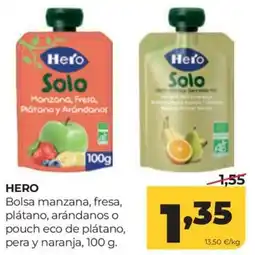 Alimerka Hero bolsa manzana, fresa, plátano, arándanos o pouch eco de plátano, pera y naranja oferta