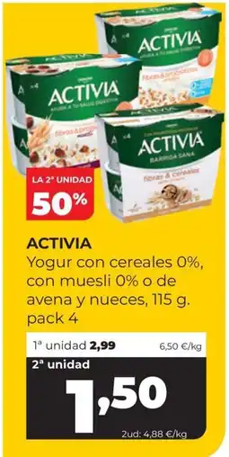 Alimerka Activia yogur con cereales 0% con muesli 0% o de avena y nueces oferta