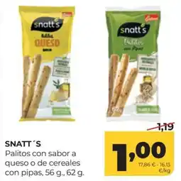 Alimerka Snatt's palitos con sabor a queso o de cereales con pipas oferta