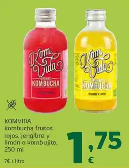 HiperDino Komvida kombucha frutos rojos, jengibre y limón o kombujito oferta