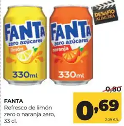 Alimerka Fanta refresco de limón zero o naranja zero oferta