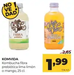 Alimerka Komvida Kombucha fibra prebiótica lima limón o mango oferta