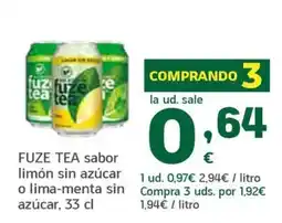 HiperDino fuze tea sabor limón sin azúcar o lima-menta sin azúcar oferta