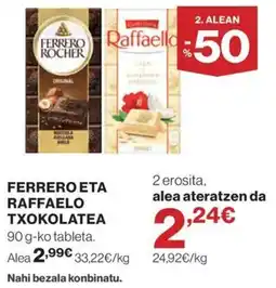 El Corte Inglés ferrero eta raffaello txokolatea oferta