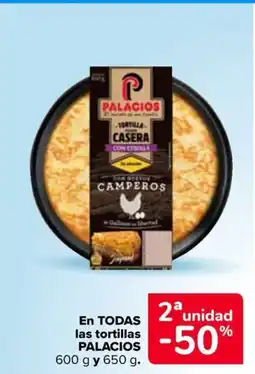 Carrefour Market Palacios tortilla casera con cebolla con huevos camperos oferta