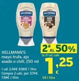 HiperDino Hellmann's mayo trufa, ajo asado o chili oferta