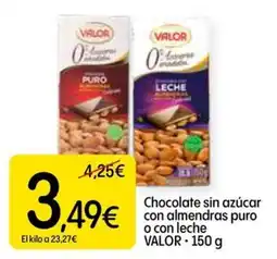 Dialprix Valor chocolate sin azúcar con almendras puro o con leche oferta