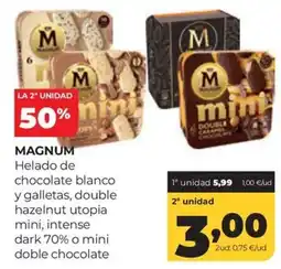 Alimerka Magnum helado de chocolate blanco y galletas, double hazelnut utopia mini, intense dark 70% o mini doble chocolate oferta