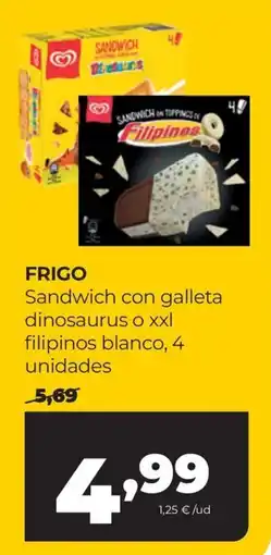 Alimerka Frigo sandwich con galleta dinosaurus o xxl filipinos blanco oferta