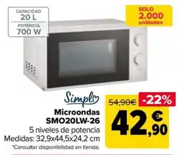 Carrefour Market Simpló Microondas SMO20LW-26 oferta
