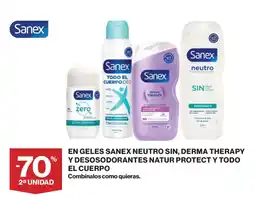 Hipercor Sanex geles neutro sin, derma therapy y desodorantes natur protect y todo el cuerpo oferta