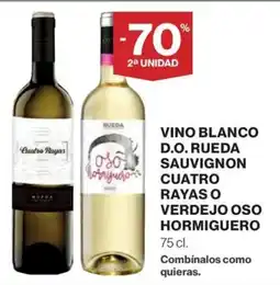 El Corte Inglés Cuatro Rayas vino blanco D.O. Rueda Sauvignon Cuatro Rayas o Verdejo Oso Hormiguero oferta