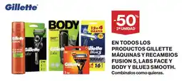 Hipercor Gillette en todos los productos máquinas y recambios fusion 5, labs face y body y blue3 smooth oferta
