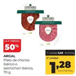 Alimerka Argal plato de chorizo ibérico o salchichón ibérico oferta