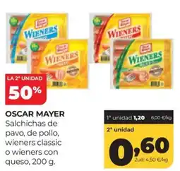 Alimerka Oscar Mayer salchichas de pavo, de pollo, wiener classic o wiener con queso oferta