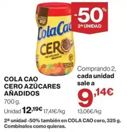 El Corte Inglés Cola Cao cero azúcares añadidos oferta