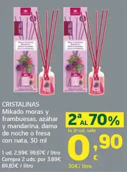 HiperDino Cristalinas mikado moras y frambuesas, azahar y mandarina, dama de noche o fresa con nata oferta