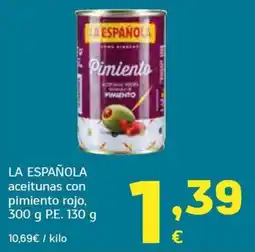 HiperDino La Española aceitunas con pimiento rojo oferta