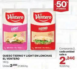 El Corte Inglés El Ventero queso tierno y light en lonchas oferta