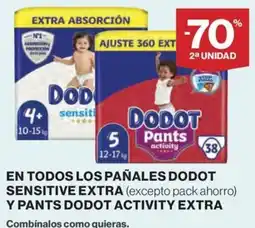 El Corte Inglés Dodot en todos los panales senstive extra y pants dodot activity extra oferta