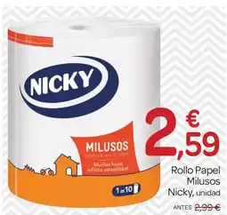 Supermercados El Jamón Nicky rollo papel milusos oferta