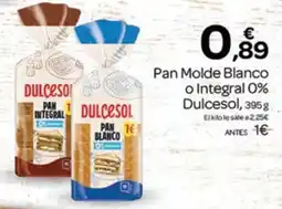 Supermercados El Jamón Dulcesol pan molde blanco o integral 0% oferta