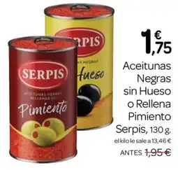 Supermercados El Jamón Serpis aceitunas negras sin hueso o rellena pimiento oferta