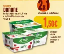 Masymas Danone Activia kéfir natural, fresa o melocotón-maracuyá oferta