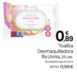 Supermercados El Jamón Ifa Unnia toallita desmaquilladora oferta