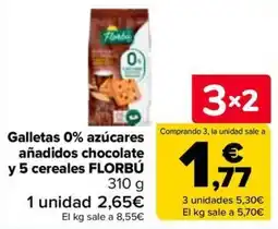Carrefour Florbú galletas 0% azúcares añadidos chocolate y 5 cereales oferta