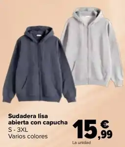 Carrefour Sudadera lisa abierta con capucha oferta
