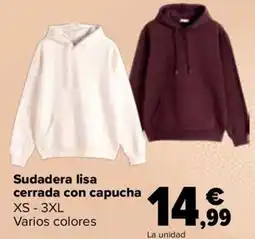 Carrefour Sudadera lisa cerrada con capucha oferta