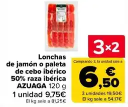 Carrefour Azugaa lonchas de jamón o paleta de cebo ibérico 50% raza ibérica oferta